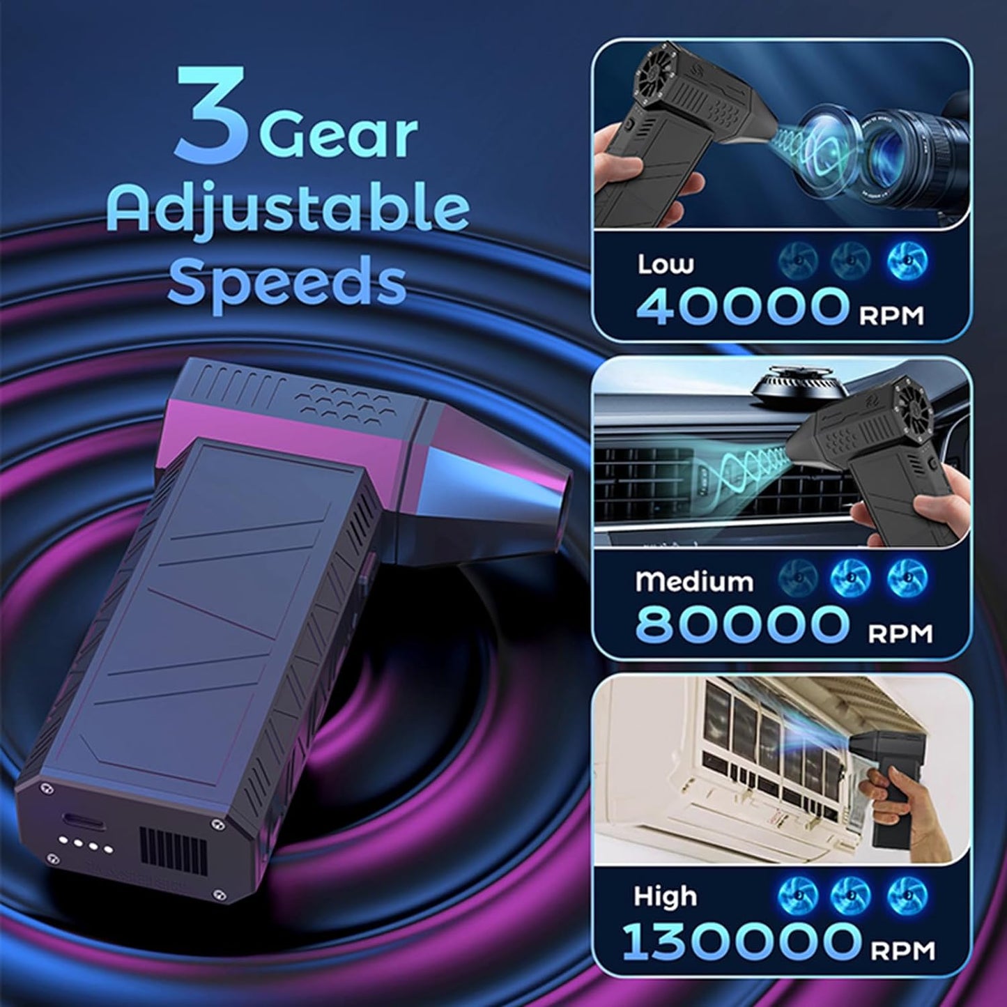 Rechargeable high power violent mini turbo brushless handheld fan car vacuum dust blowing high wind wireless hair dryer