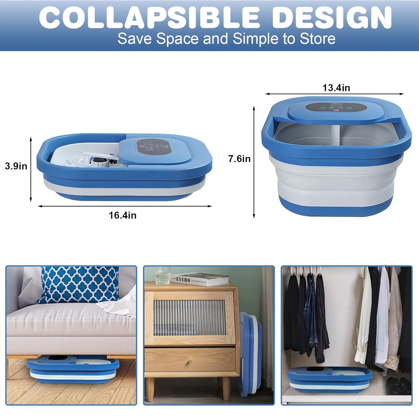 Foldable Foot Massager with Heating, Timer, Red Light, Bubbles, Rollers, Shiatsu Points, Pumice Stone