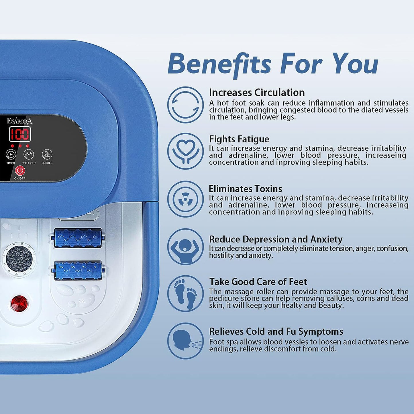 Foldable Foot Massager with Heating, Timer, Red Light, Bubbles, Rollers, Shiatsu Points, Pumice Stone