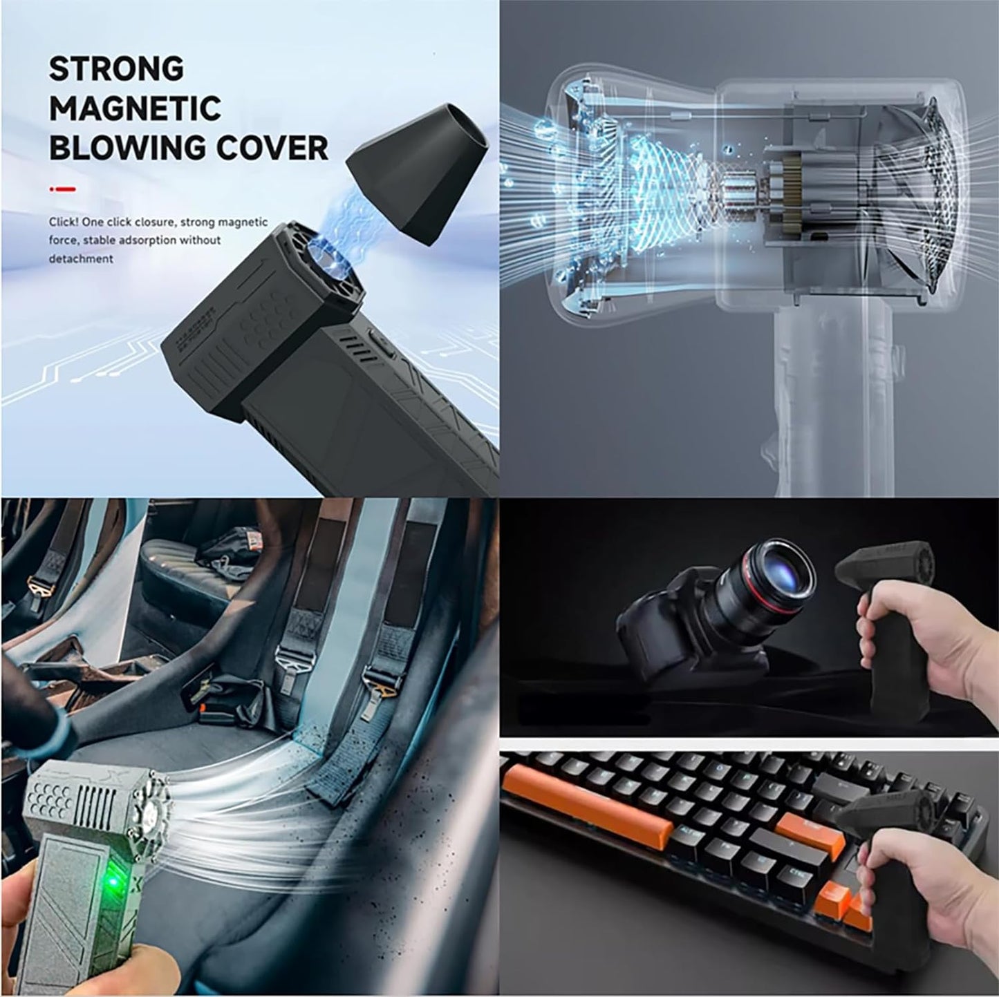 Rechargeable high power violent mini turbo brushless handheld fan car vacuum dust blowing high wind wireless hair dryer