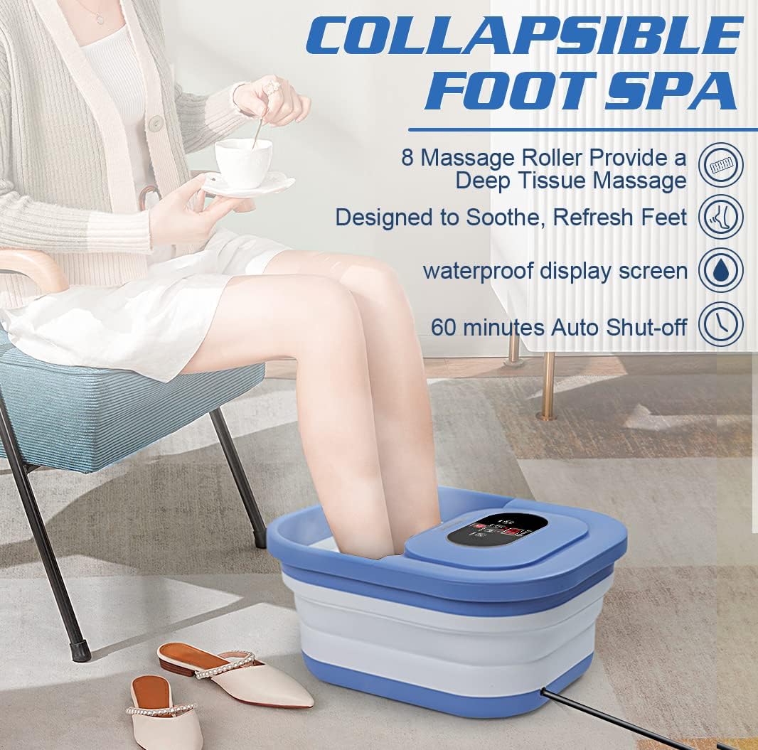 Foldable Foot Massager with Heating, Timer, Red Light, Bubbles, Rollers, Shiatsu Points, Pumice Stone