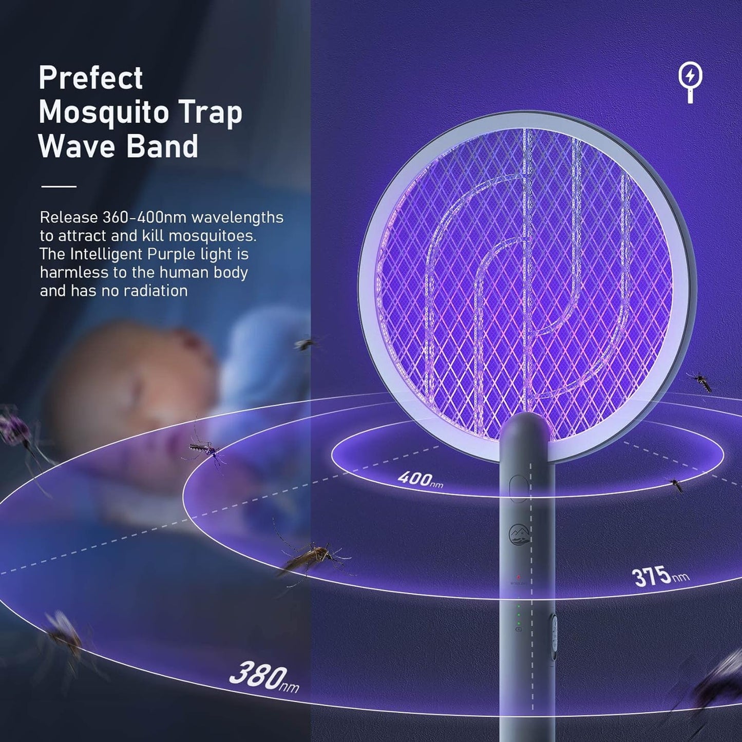 Smart Mosquito Killer: Electric Fly Swatter Racket with USB Rechargeable Base