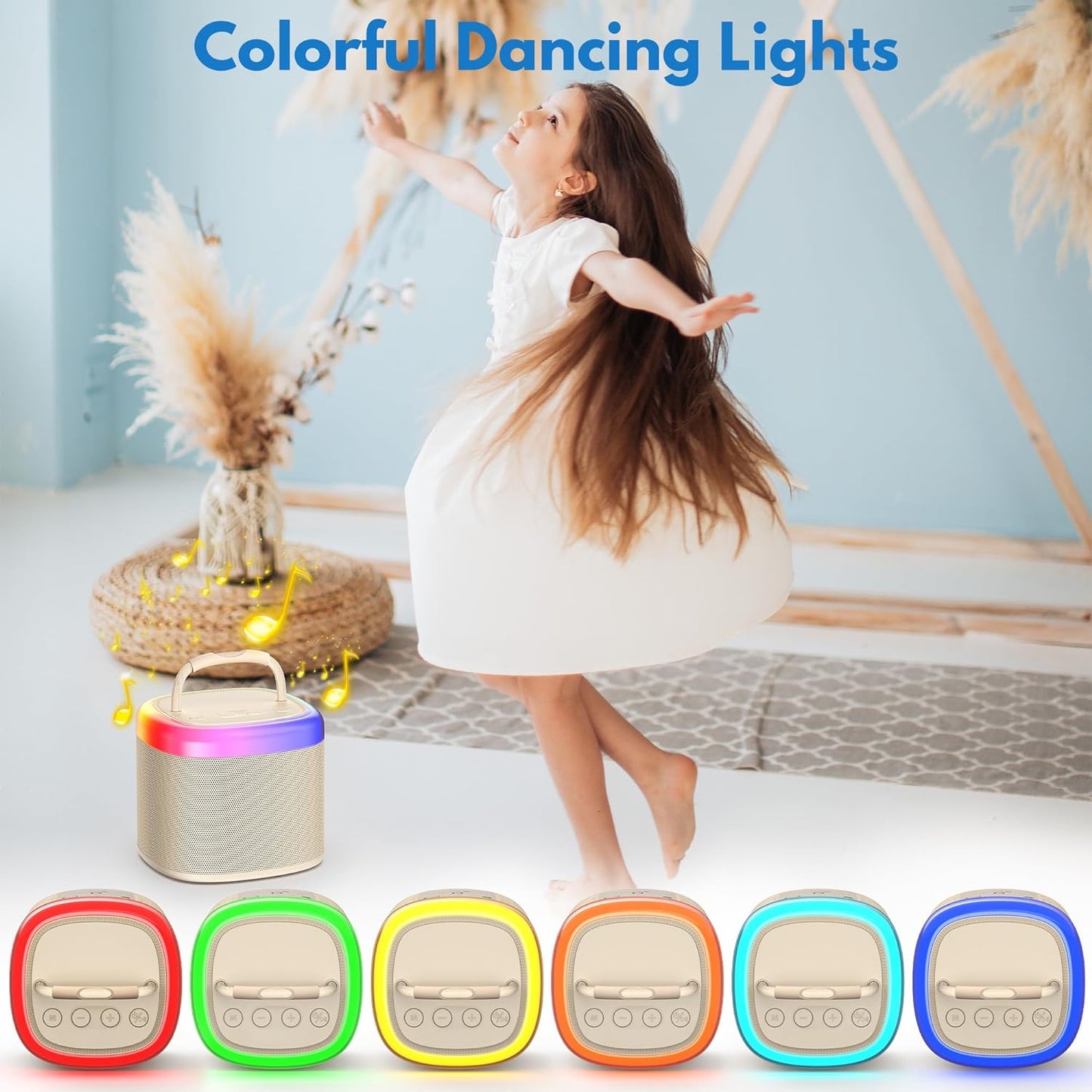 Mini Karaoke Machine: Portable Bluetooth Speaker with Wireless Microphones and Party Lights