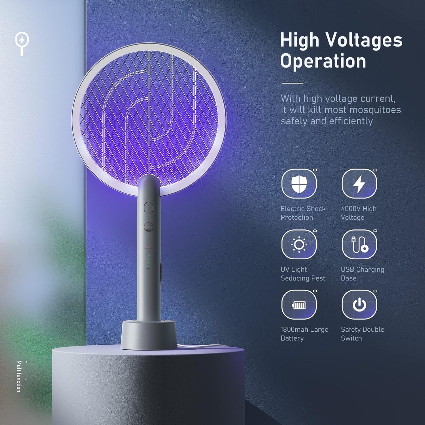 Smart Mosquito Killer: Electric Fly Swatter Racket with USB Rechargeable Base