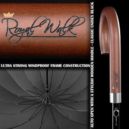 Windproof Large Umbrella for Rain 35 Inch Automatic Open for 2 Persons Wind Resistant Big Golf Umbrellas for Adult Men Women Classic Wooden Handle Fast Drying Strong 16 Ribs Travel