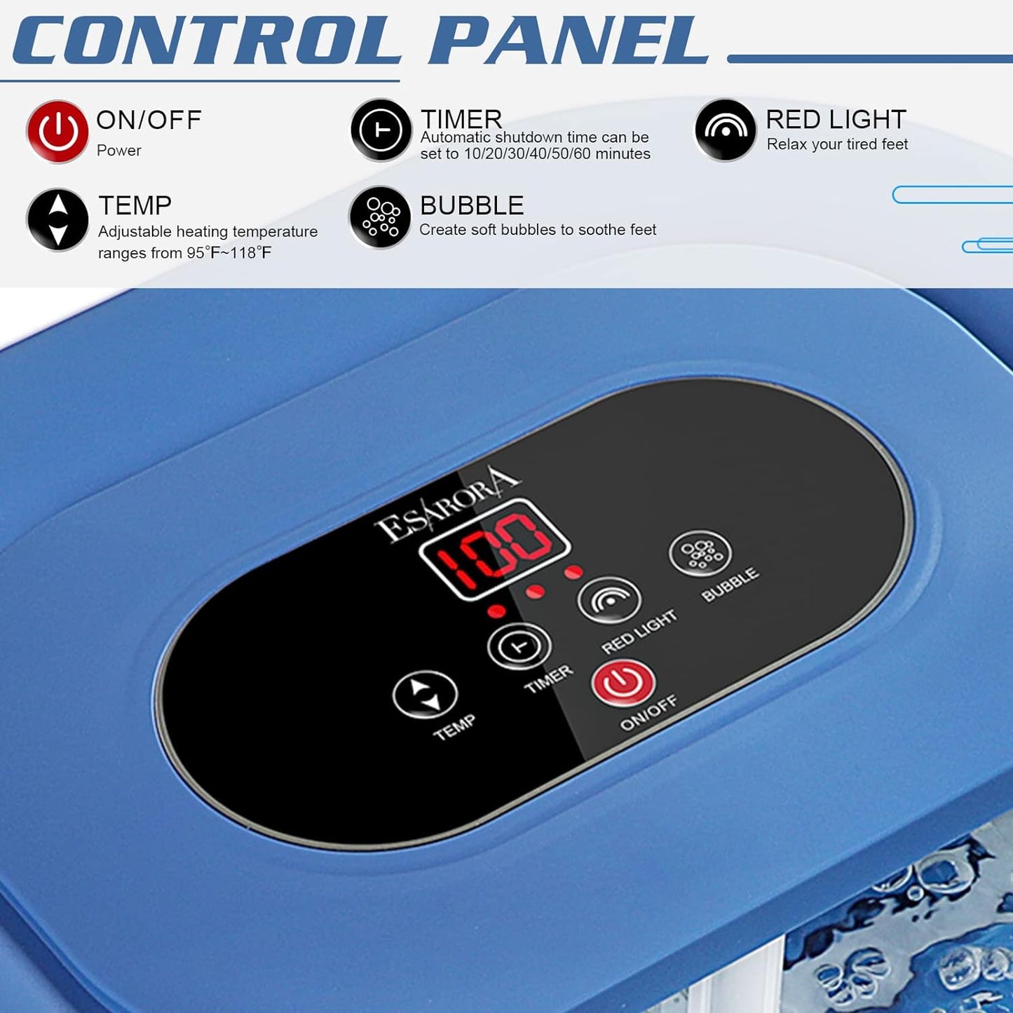 Foldable Foot Massager with Heating, Timer, Red Light, Bubbles, Rollers, Shiatsu Points, Pumice Stone