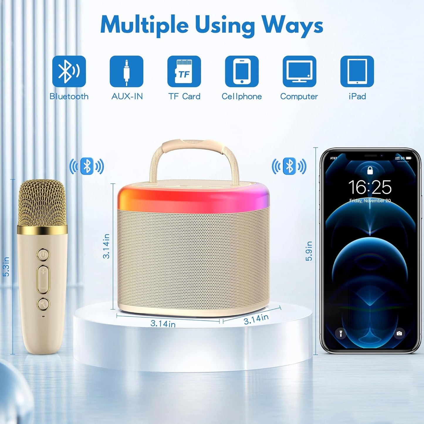 Mini Karaoke Machine: Portable Bluetooth Speaker with Wireless Microphones and Party Lights