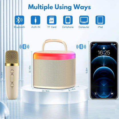 Mini Karaoke Machine: Portable Bluetooth Speaker with Wireless Microphones and Party Lights
