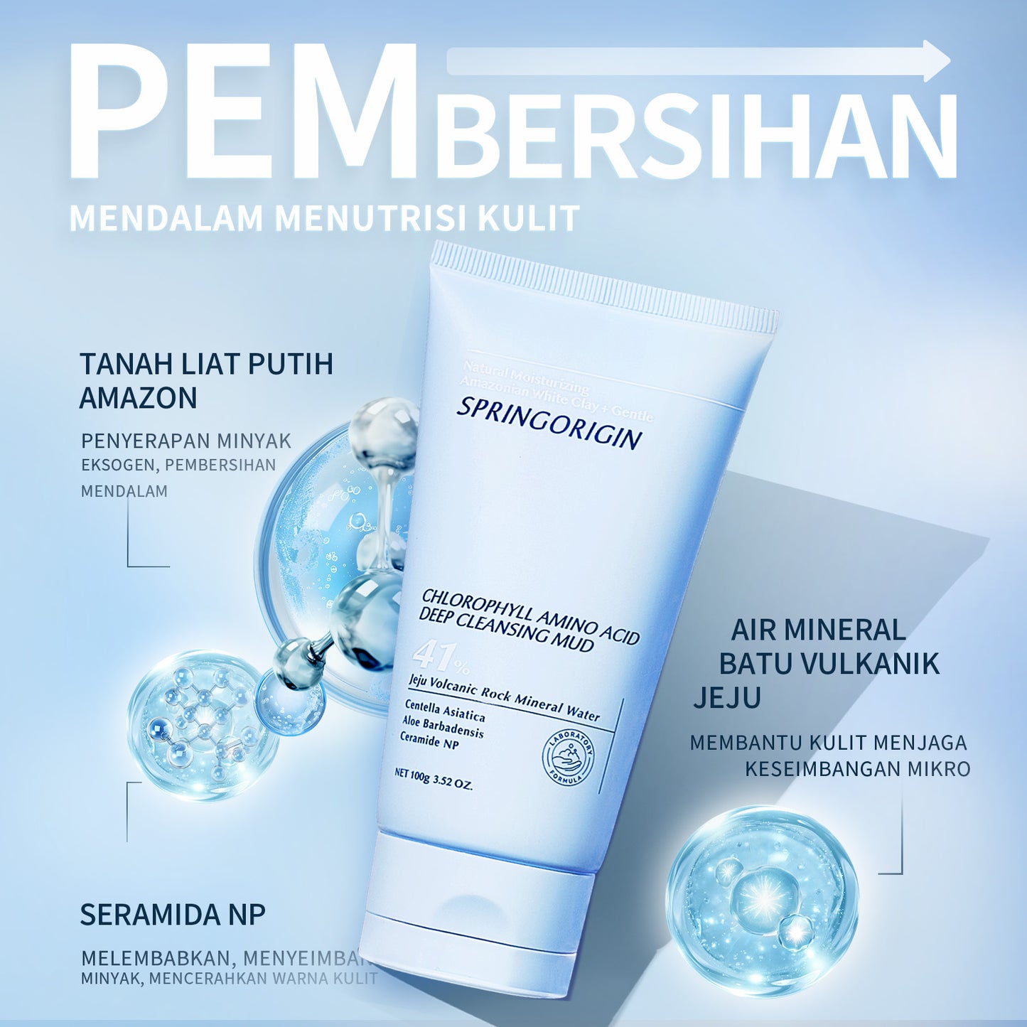 Springorigin Korea Premium Treatment – Mud Cleanser with Chlorophyll & Amino Acids | 2-in-1 Facial Cleanser and Mask | Controls Oil and Minimizes Pores