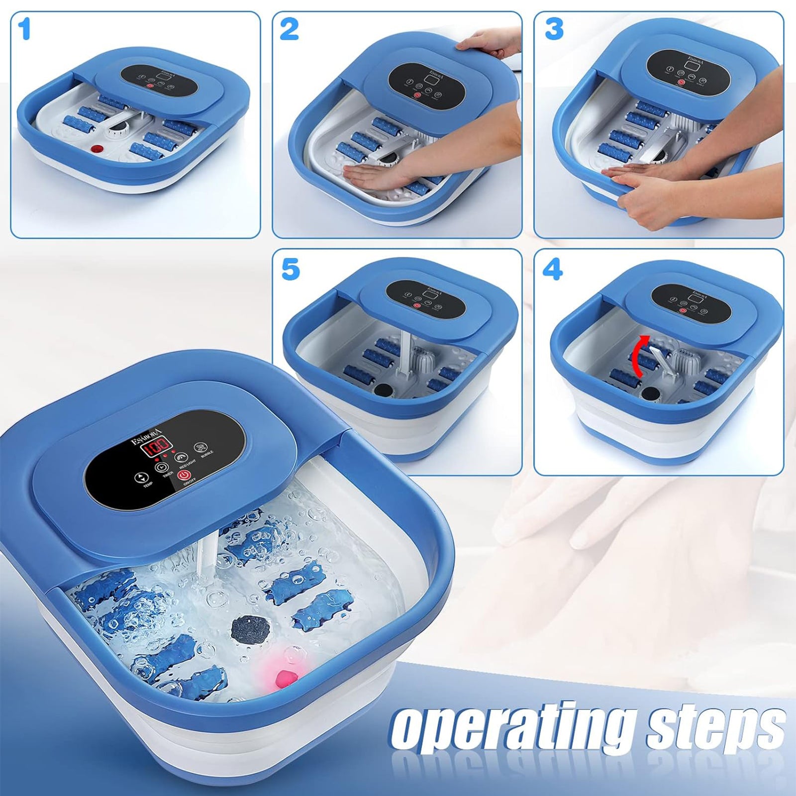Foldable Foot Massager with Heating, Timer, Red Light, Bubbles, Rollers, Shiatsu Points, Pumice Stone
