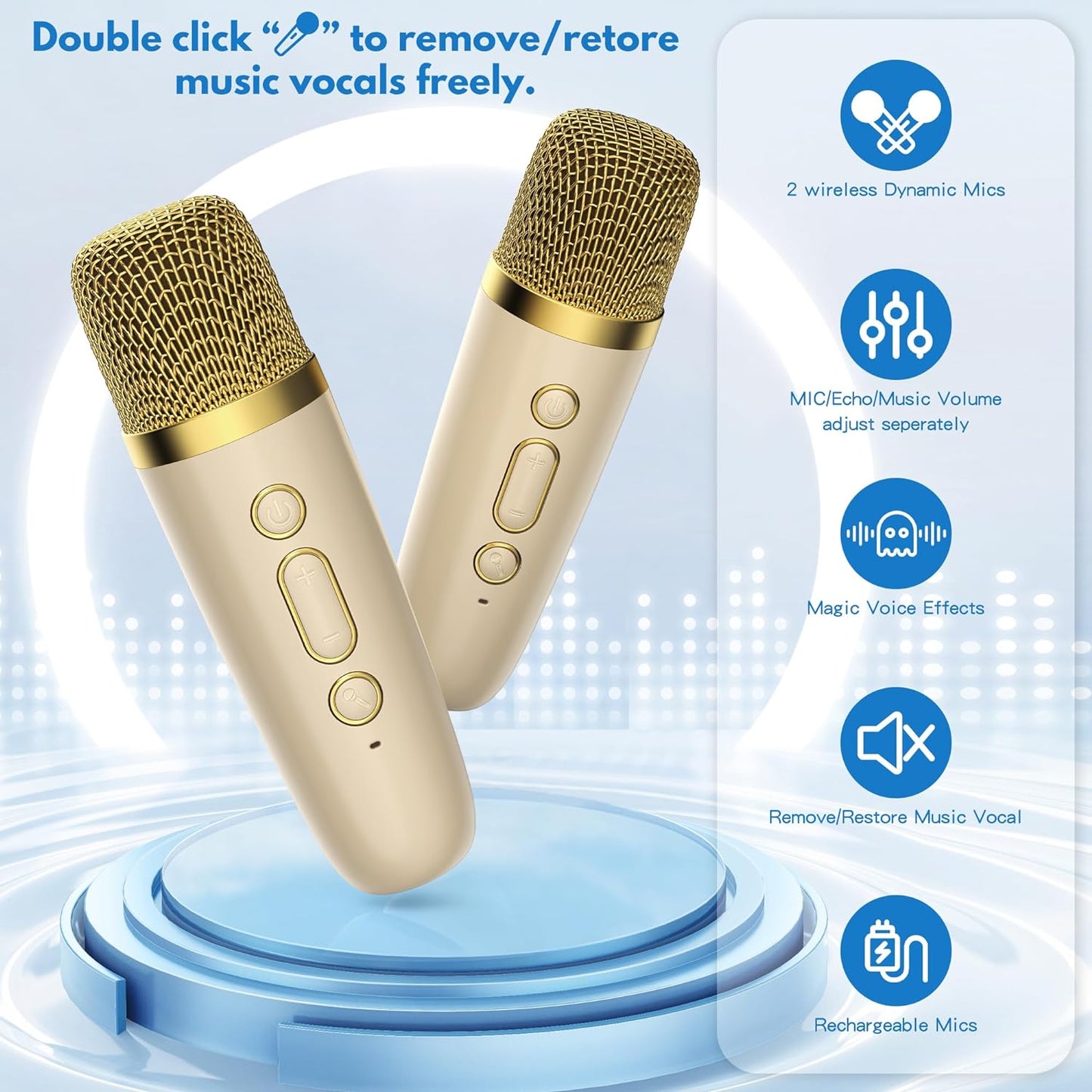Mini Karaoke Machine: Portable Bluetooth Speaker with Wireless Microphones and Party Lights