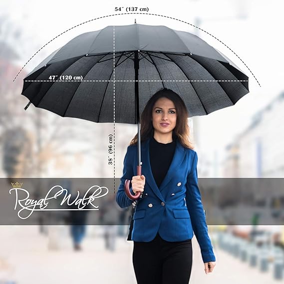 Windproof Large Umbrella for Rain 35 Inch Automatic Open for 2 Persons Wind Resistant Big Golf Umbrellas for Adult Men Women Classic Wooden Handle Fast Drying Strong 16 Ribs Travel