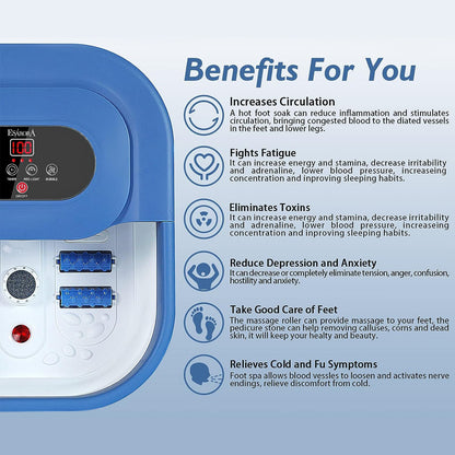 Foldable Foot Massager with Heating, Timer, Red Light, Bubbles, Rollers, Shiatsu Points, Pumice Stone