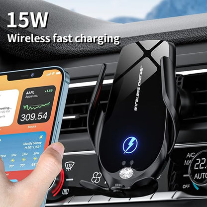 Wireless Car Charger, Auto-Clamping Car Mount 15W/10W/7.5W Fast Charging Air Vent Car Phone Mount Compatible with iPhone 15/14/13/13 Pro/12 Pro Max/12 pro/12/11/10/8 Series