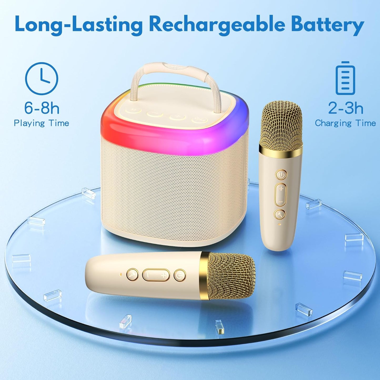 Mini Karaoke Machine: Portable Bluetooth Speaker with Wireless Microphones and Party Lights